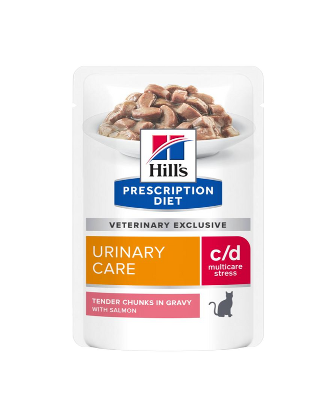 Hill's PRESCRIPTION DIET c/d Multicare Stress Urinary Care vådfoder til katte med laks 12x85g portionsposer