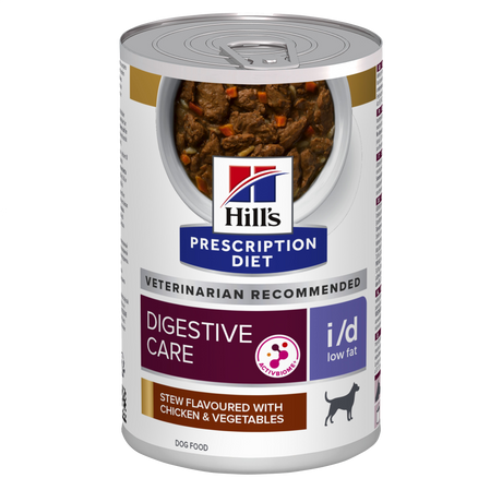 Hill's PRESCRIPTION DIET i/d Low Fat Digestive Care vådfoder til hunde med kylling & tilsatte grøntsager 12x354g dåse