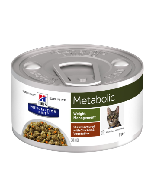 Hill's Prescription Dieat Feline Metabolic Stew med kylling og grøntsager 24x82g dåser