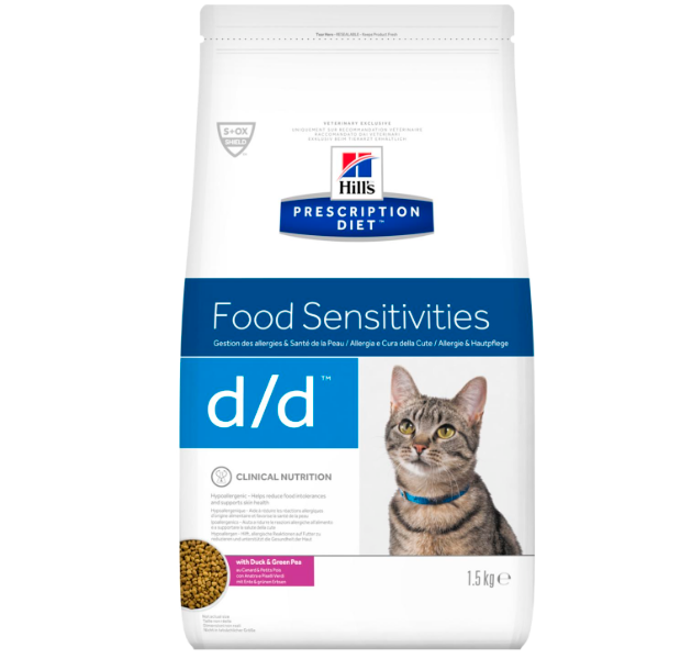 Hill's Prescription Diet d/d Venison & Green Pea kattefoder med And & Ærter til at støtte hudens sundhed 1,5kg