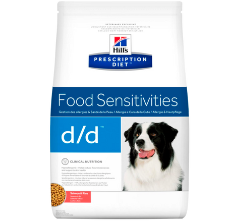 Hill's Prescription Diet d/d m/ laks og ris til hunde med hudproblemer 5 kg hundefoder er specielt formuleret til hunde med overfølsomhed, herunder allergi over for fisk og ris.