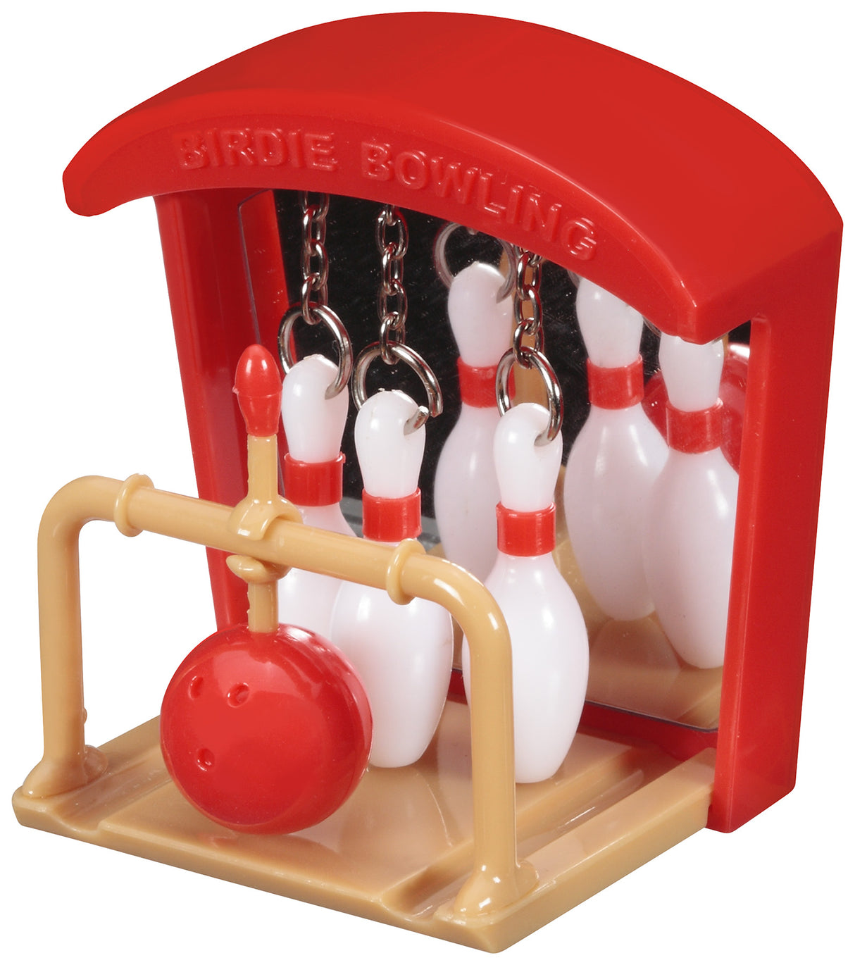 Et JW Fugle aktivitets-, sjovt & udfordrende bowlingspil Fuglelegetøj med rød bowlingnål.