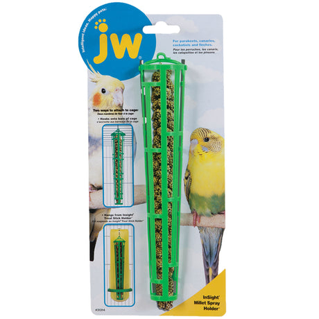 JW Fugle hirsekolbeholder, sjov & udfordrende fodring - grøn holder.