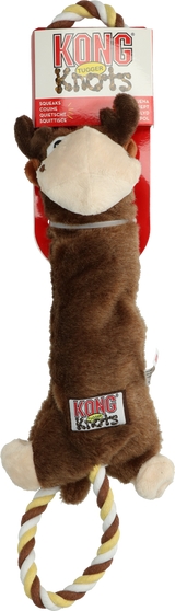Et slidstærkt udstoppet Kong træklegetøj - Moose (Elg) M/L med et reb påsat, ideel som interaktivt hundelegetøj.