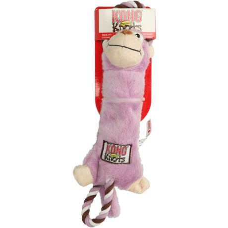 Et lilla Kong træklegetøj - abe S/M med et reb fastgjort, der ligner Tugger Knots fra Kong.