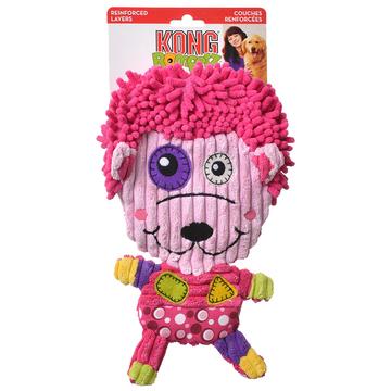 En pink Kong Romperz solide hundebamser løve hundelegetøj i en pakke.