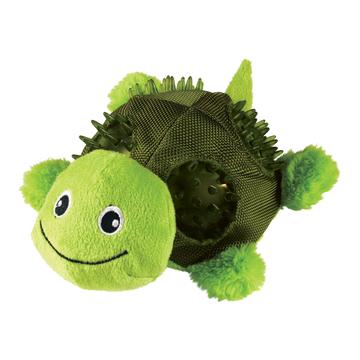 Et grønt Kong Shells Turtle udstoppet legetøj på en hvid baggrund.