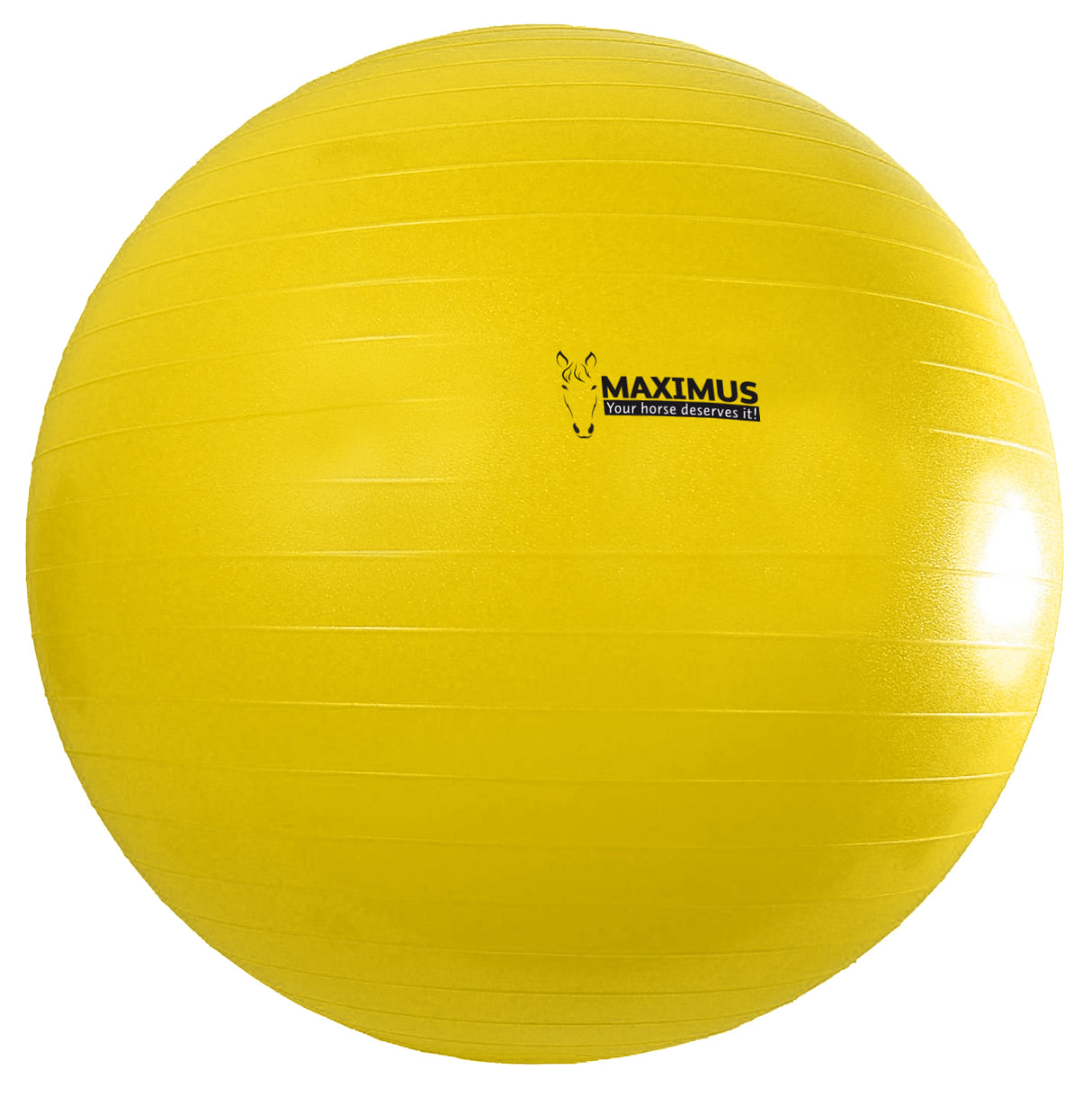 En gul Heste Bold 100 cm - Maximus Power Play Ball fra Jolly pets på hvid baggrund.