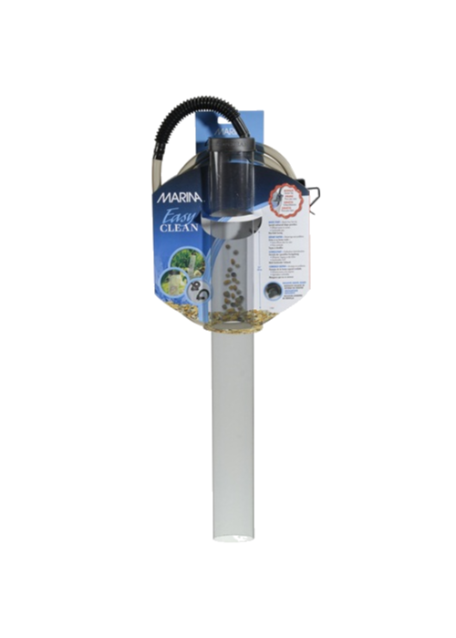 En Trixie fiskefoderautomat med en flaske Marina Easy Clean-vand i til rengøring af akvariet.