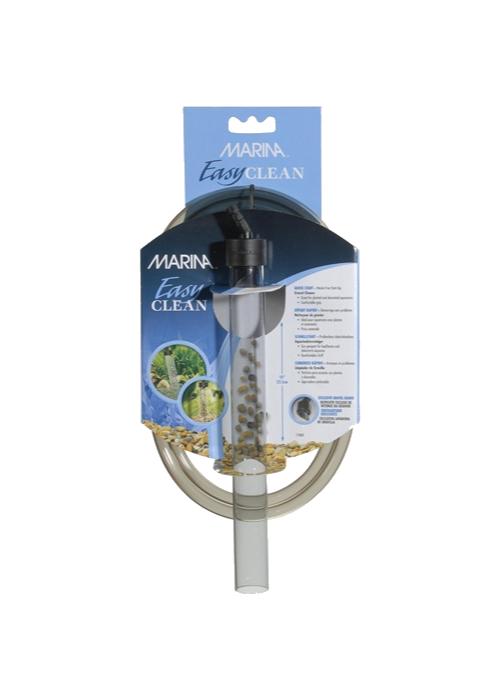 En rengøringsslange med en Marina Easy Clean Slamsuger påsat til rengøring af akvariet fra Trixie.
