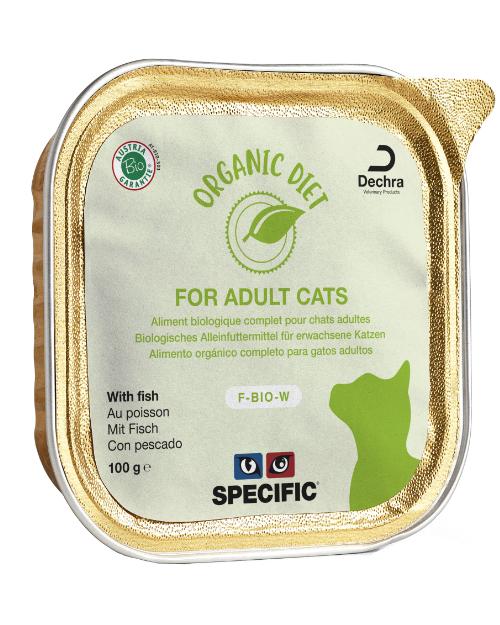 En økologisk dåse med specifik diæt til voksne katte.