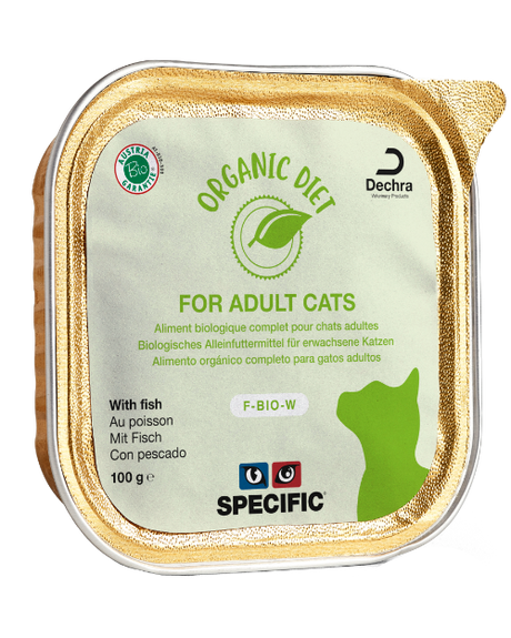 En økologisk dåse med specifik diæt til voksne katte.