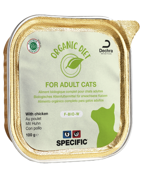 SPECIFIK Økologisk vådfoder til voksne katte - F-BIO-W-F Økologisk kylling 8x100g.