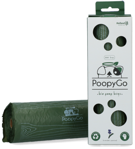 PoopyGo rulle - grøn. Denne pakke indeholder Høm Høm hundeposer, miljøvenlige fra PoopyGo 300 poser duftet med en dejlig lavendelduft. Perfekt til ansvarlige kæledyrsejere, der ønsker at holde deres omgivelser rene og friske og samtidig bevare miljøvenlighed.