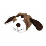 En Nuts4Knots fyldt hund med Reblegetøj til hunde, tov fed med sjovt ansigt og brune og hvide ører.