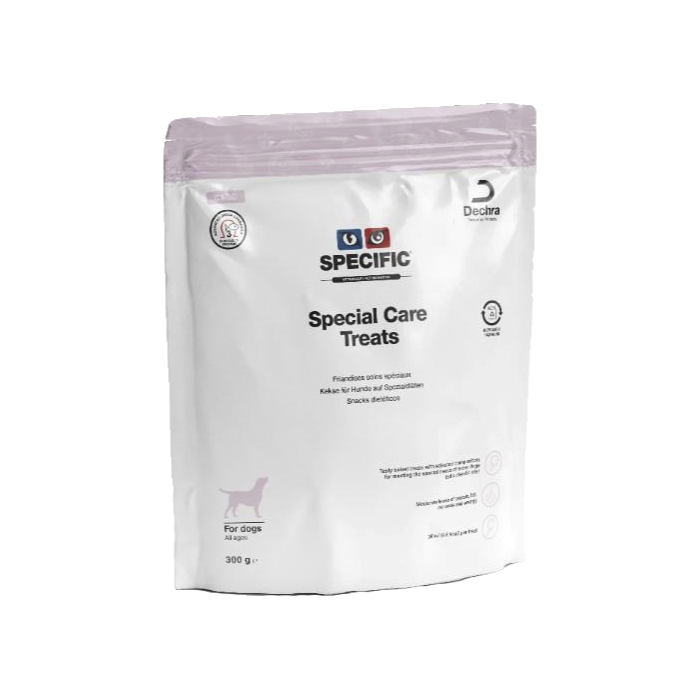 Special Care Treats CT-SC 300g godbidder fra Specific fremstillet af hydrolyseret blåhvilling, krill, alger og durra.