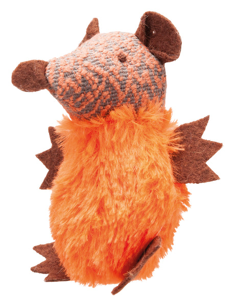 Et Trixie Kattelegetøj, frække mus med katteurt med orange og grå pels.