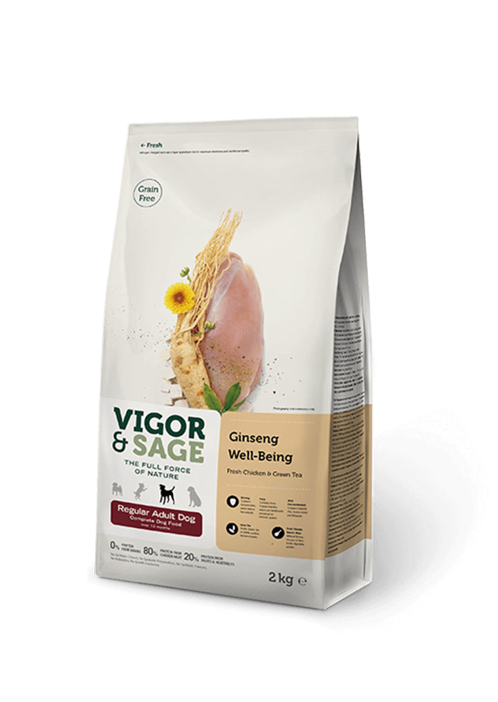 Vigor & salvie, Ginseng Velvære, Frisk Kylling & Grøn Te til mellem hunde - 12kg