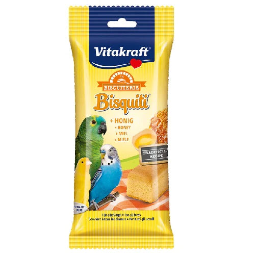 Vitakraft Fugle godbid kiks i en pose er en lækker forkælelse til vores fjerklædte venner. Disse kiks er lavet med de fineste ingredienser, inklusive honning, for at skabe en velsmagende og nærende snack til fugle.