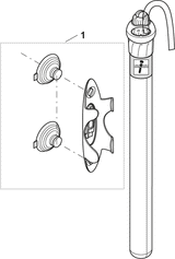 Et diagram, der illustrerer komponenterne og installationsstedet for en Oase vandpumpe, specifikt Varmelegeme til akvarier & Biomaster Spandpumper.