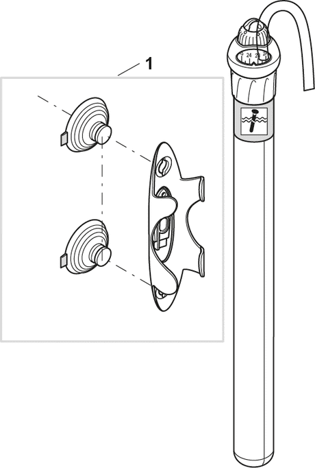 Et diagram, der illustrerer komponenterne og installationsstedet for en Oase vandpumpe, specifikt Varmelegeme til akvarier & Biomaster Spandpumper.