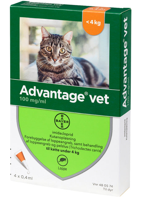 Advantage Vet 4x0,4ml loppemiddel til katte under 4kg - Vetboxen.dk