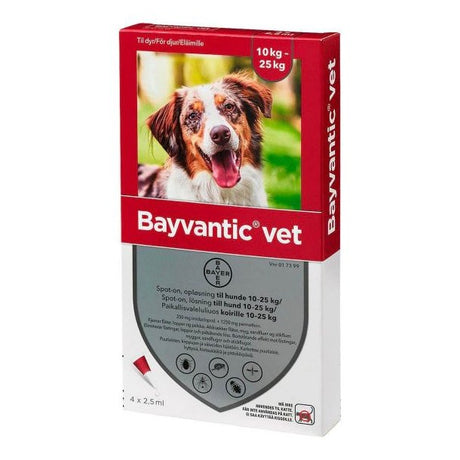 Bayvantic Vet - til forebyggelse og behandling af flåt- og loppe-angreb til hunde.
