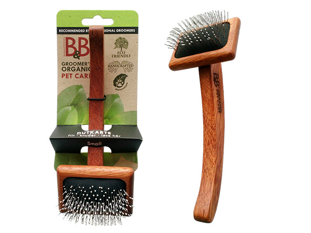 B&B Økologisk Dutkarte til udredning af filt, knuder, løse hår, underuld eller ved fældning. - findes i 2 størrelser med wooden handle.