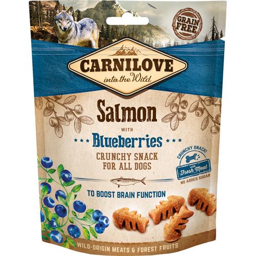 Carnilove Hundegodbidder med laks fra Carnilove - Korn- & Glutenfri er en Crunchy Snack til din lodne ven. Disse hundegodbidder har den lækre smag af laks og blåbærs naturlige sødme, hvilket giver