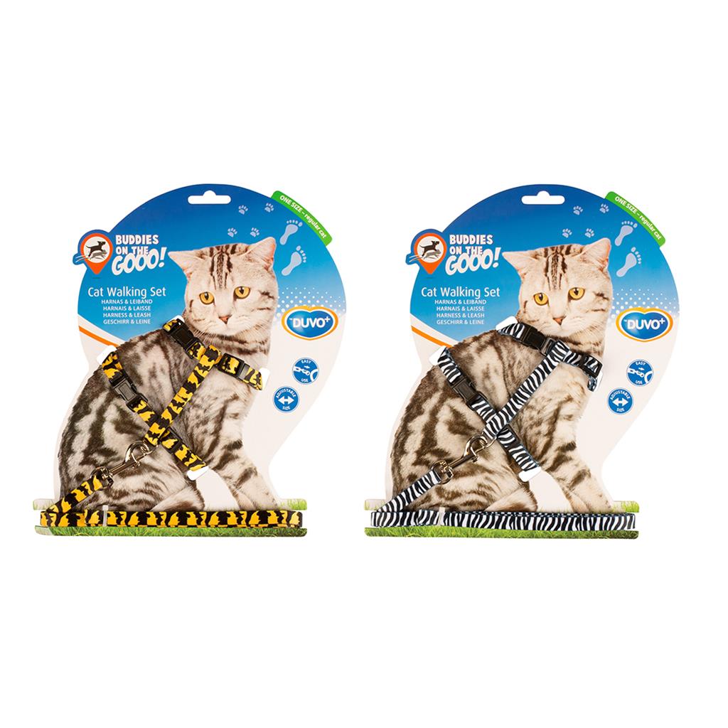 To Duvo-katteseler i en pakke, med et Katteseletøj m/ line med dyreprint design.