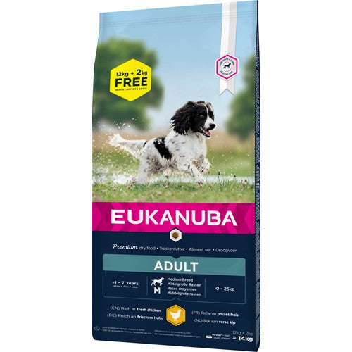 Eukanuba foder TILBUD til voksne mellemstore hunde 12+2 kg