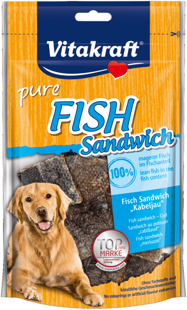 Godbidder Hund - Hundegodbidder, Lækker tørret Fiske Sandwich, 100% fisk - 5 ps for kr 100,- - Hvor kæledyr ville handle - Foderboxen.dk