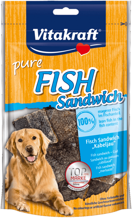 Godbidder Hund - Hundegodbidder, Lækker tørret Fiske Sandwich, 100% fisk - 5 ps for kr 100,- - Hvor kæledyr ville handle - Foderboxen.dk