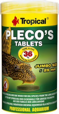TROPISKE Mallepiller Ø25mm Pleco Tabletter XL - foder til dine bundfisk i en plastikbeholder.