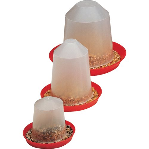 Beskrivelse: Tre Eldorado fuglefodringsbakker på en rød tallerken.