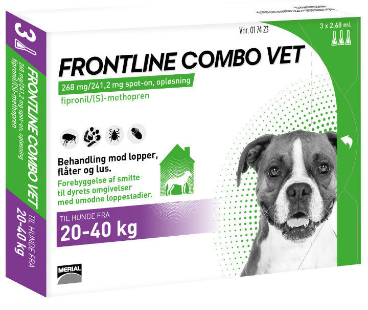 Frontline Combo Vet 3-pak til behandling mod lopper, flåter og lus på hunde 20-40 kg hunde