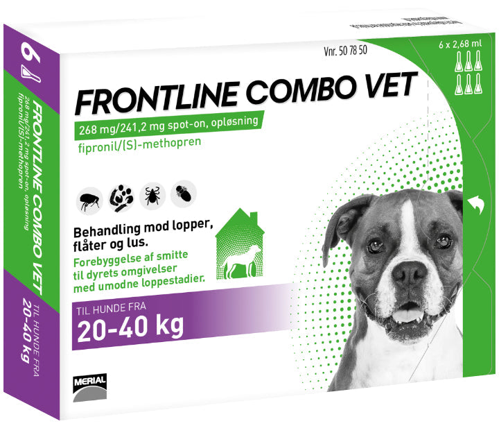 Frontline Combo Vet 6-pak TILBUD til behandling mod lopper, flåter og lus på hunde 20-40 kg hunde