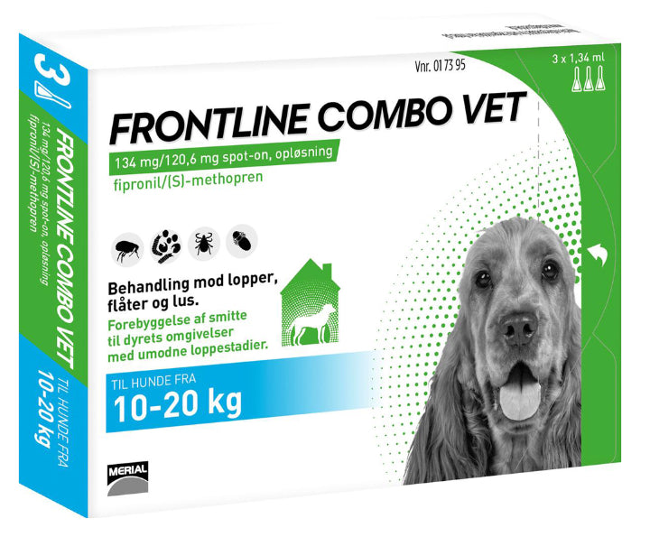 Frontline Combo Vet 3-pak, til behandling mod lopper, flåter og lus på hunde 10-20 kg hunde