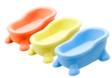 Et sæt med tre JW plastikbaljer i forskellige farver, ideelle til at organisere husholdningsartikler.