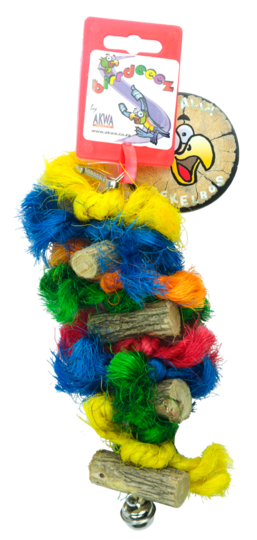 Papegøje/parakit legetøj, farverig og med masser af bide aktivitet