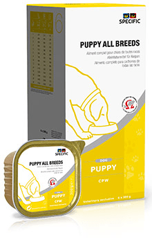 En æske Specific CPW - Vådfoder til hvalpe af alle hunderacer 6x300g til alle racer af hvalpe.