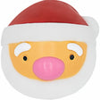 Et Pivedyr Latex / med julemanden 6,5cm ansigt på hvid baggrund, omgivet af søde små knirkende legetøj fra mærket GOOD BOY.