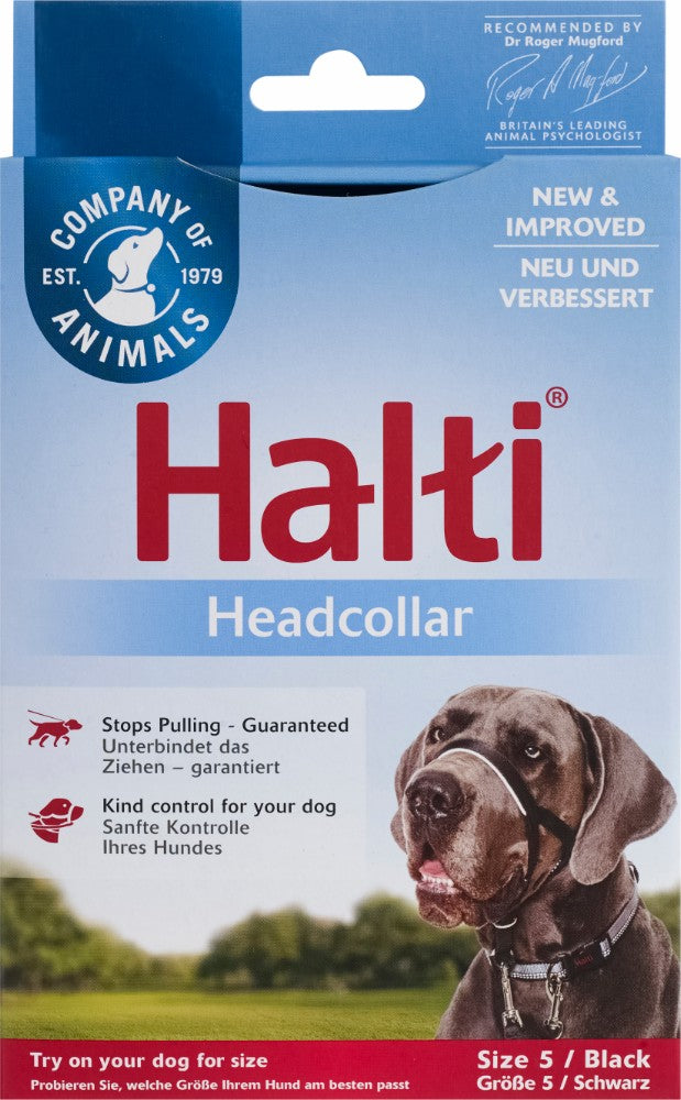 En pakke med Snudesele, Halti - En af de mest populære antitrækseler til hunde.