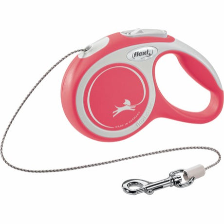En Flexi New Comfort optrækkelig snor med en pink krave fastgjort til den.