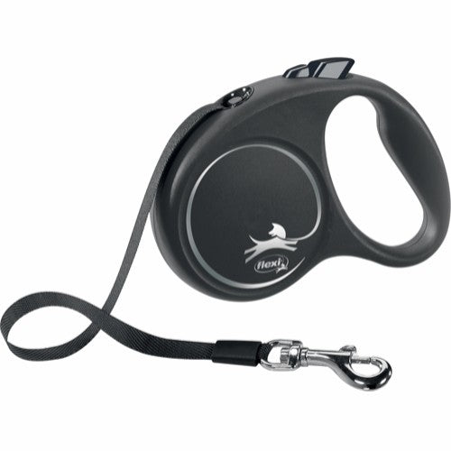 Flexi Black Design, udtrækkelig flad hundesnor, sort