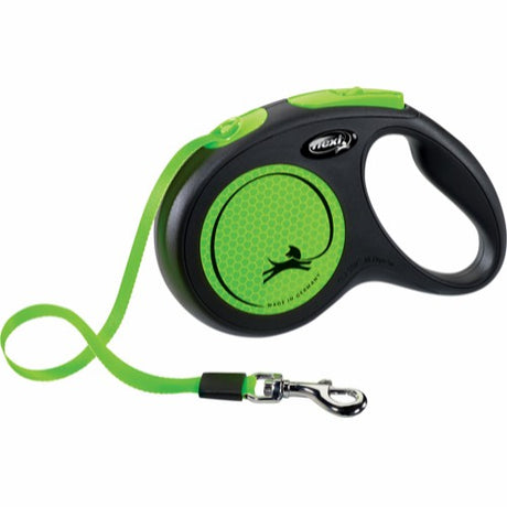 En sort og grøn Flexi New Neon Grøn udtrækkelig flad hundesnor med håndtag. (mærke: flexi)