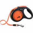 En sort og Neon Orange udtrækkelig flad hundesnor med håndtag, flexi.
