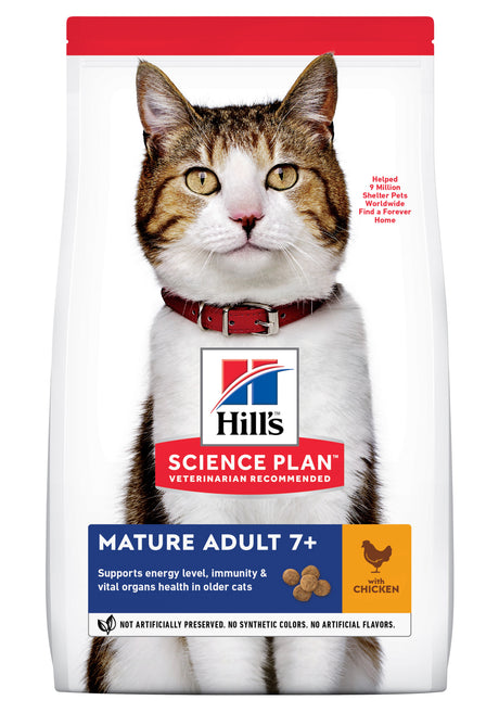 Hill's Science Plan Voksenkattemad med Kylling er erstattet med "7 kg Hills kattemad med kylling. Til voksne/senior +7år katte" af mærkenavnet "Hills Science Plan".