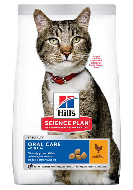 Hills Science Plan tørfoder m/ kylling, tandrensende, til katte med behov for ekstra mundpleje.