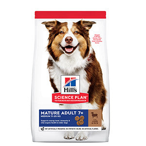 Hills Science Plan Canine Mature Adult 7+ Active Longevity 12 kg tørfoder m/ lam og ris til voksne/senior mellemstore hunde er designet til at vedligeholde og understøtte fordøjelsessundheden og mobiliteten hos modne voksne hunde.